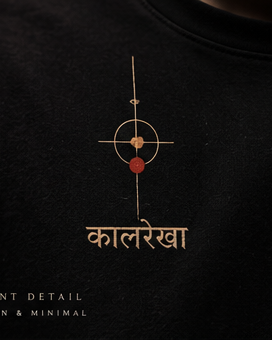 Understated gold celestial-line emblem on the chest of the tee